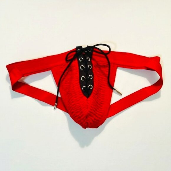 FIZX Mark by Undergear Solid Knit Lace-up Athletic Supporter/Jock - Red/ Black - Picture 1 of 10